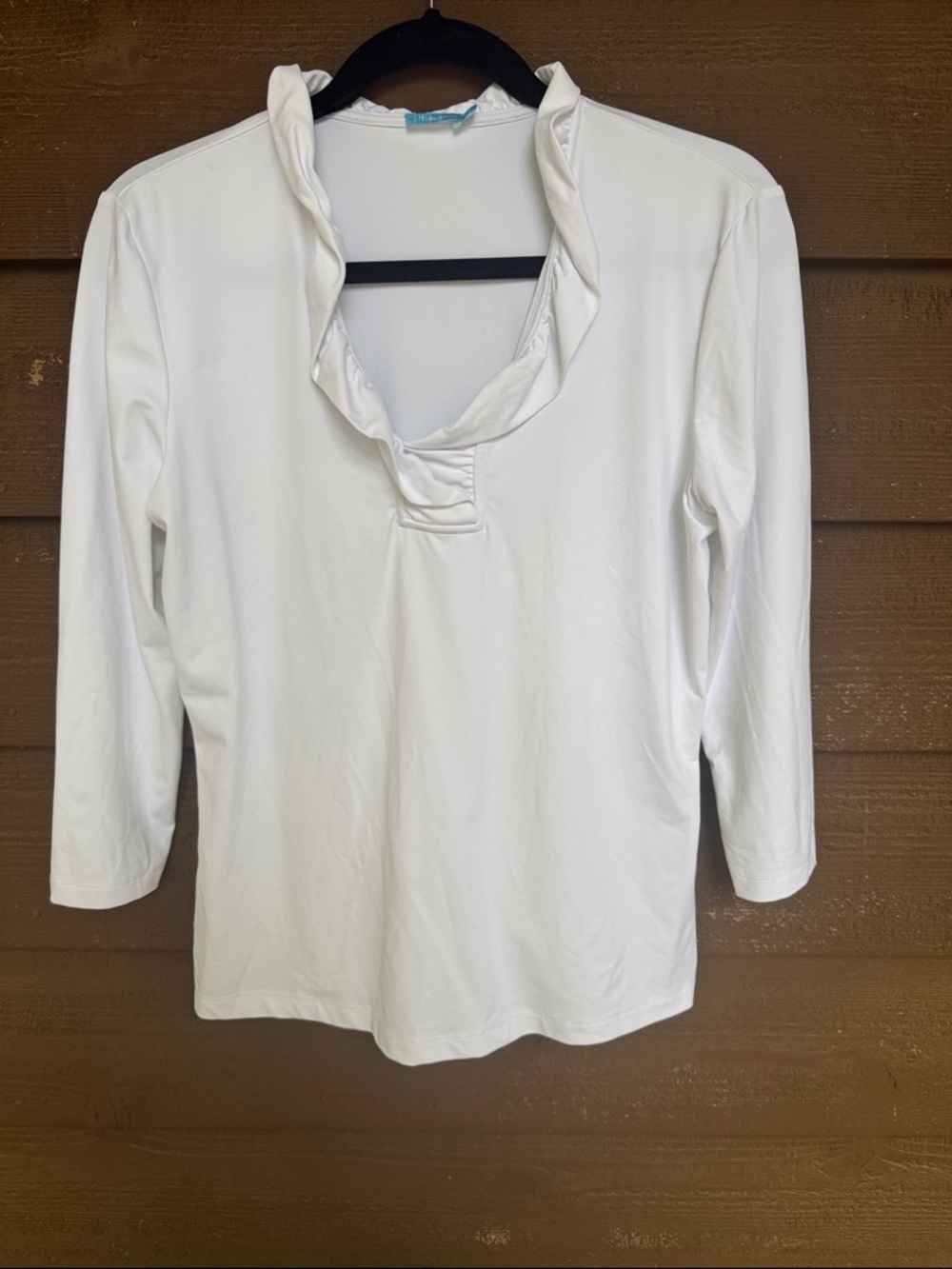 J. McLaughlin White Ruffle V-Neck Long Sleeve Top size Medium
